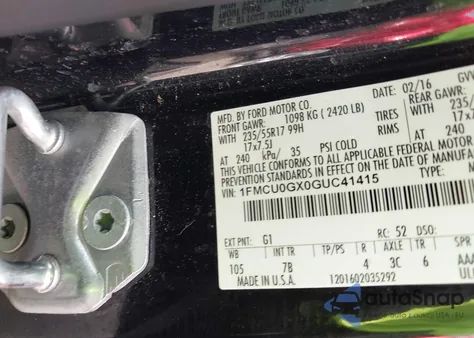 2016 Ford Escape Se из США, поврежденный, VIN 1FMCU0GX0GUC41415